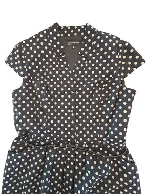 Jones New York Black White Polka Dot Midi Dress Belted Short Sleeve Size 16